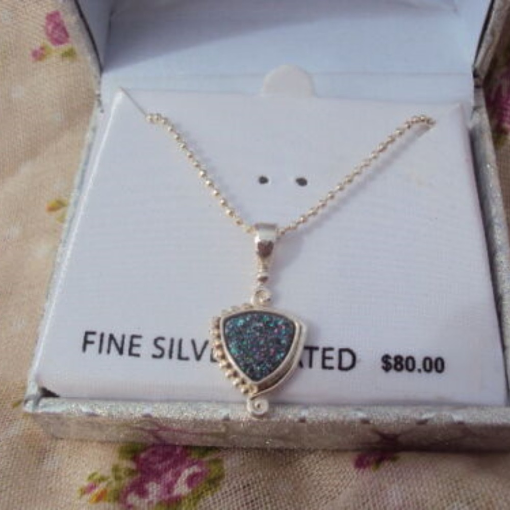 Genuine Drusy Quartz Silver Necklace NWT - Picture 4 of 7